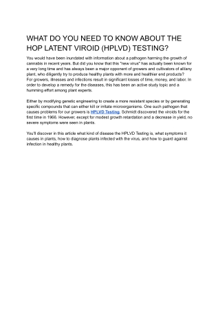 WHAT DO YOU NEED TO KNOW ABOUT THE HOP LATENT VIROID (HPLVD) TESTING?