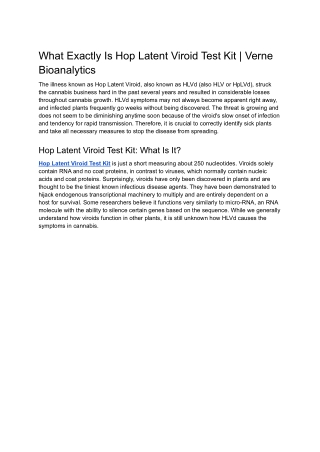 What Exactly Is Hop Latent Viroid Test Kit | Verne Bioanalytics