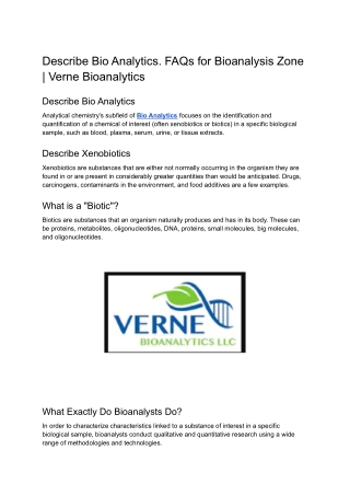Describe bioanalysis. FAQs for Bioanalysis Zone _ Verne Bioanalytics