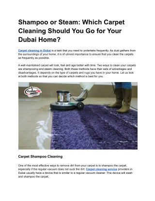 Which Carpet Cleaning Should You Go for Your Dubai Home