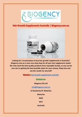 Hair Growth Supplements Australia | Biogency.com.au