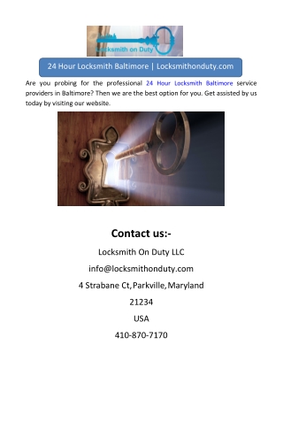 24 Hour Locksmith Baltimore24 Hour Locksmith Baltimore | Locksmithonduty.com