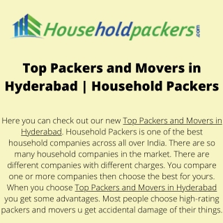 Top Packers and Movers in Hyderabad  Household Packers