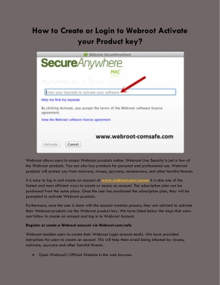 How to Create or Login to Webroot Activate your Product key