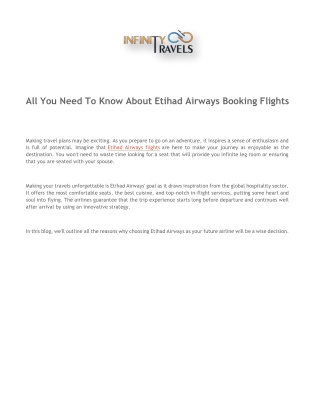 All You Need To Know About Etihad Airways Booking Flights