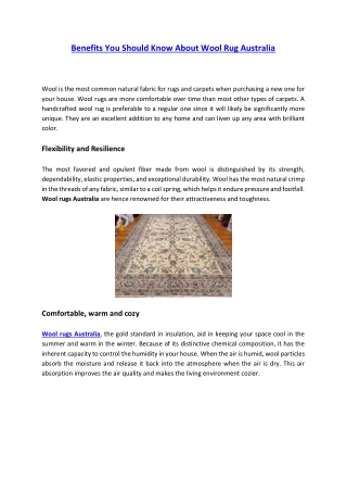 Benefits You Should Know About Wool Rug Australia