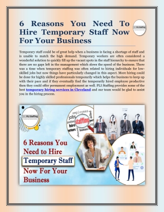6 Reasons You Need To Hire Temporary Staff Now For Your Business