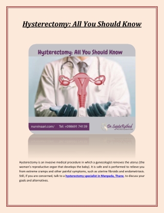 Get Rid of About Hysterectomy Problems Once And For All In Vartak Nagar Thane