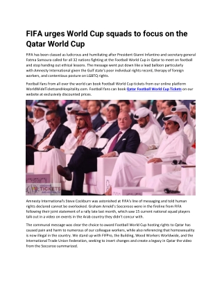 FIFA urges World Cup squads to focus on the Qatar World Cup