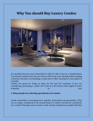 Why You should Buy Luxury Condos