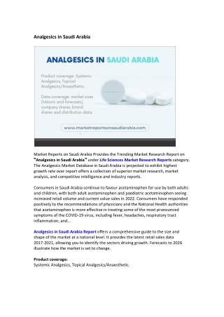 Saudi Arabia Analgesics Market Research Report 2022-2027