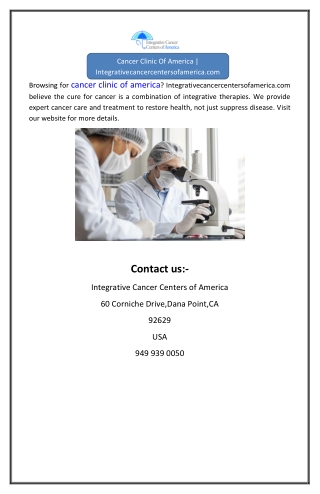 Cancer Clinic Of America | Integrativecancercentersofamerica.com