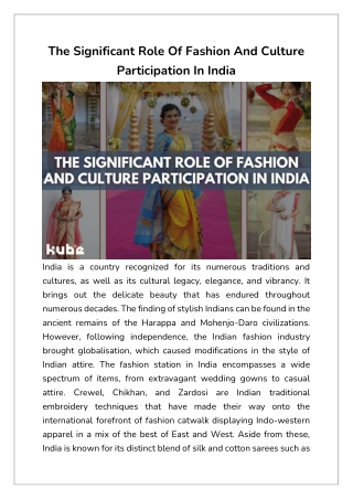 The Significant Role Of Fashion And Culture Participation In India