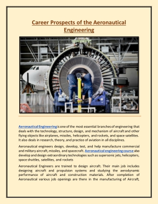 Career Prospects of the Aeronautical Engineering