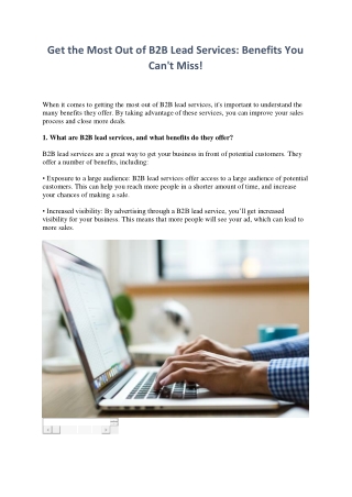 Get the Most Out of B2B Lead Services - Benefits You Can't Miss!