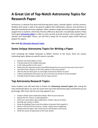 Best 50  Astronomy Topics to Write a Paper on