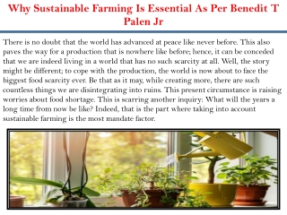 Why Sustainable Farming Is Essential As Per Benedit T Palen Jr