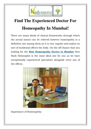 Best Homeopathy Doctor in Mumbai Call Now- 912226741516