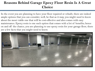 Reasons Behind Garage Epoxy Floor Resin Is A Great Choice