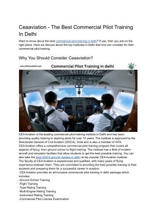 Ceaaviation - The Best Commercial Pilot Training Institute In Delhi