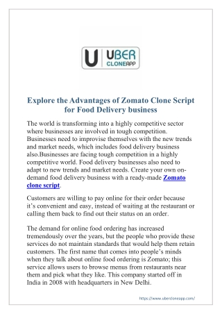 Explore the Advantages of Zomato Clone Script for Food Delivery business