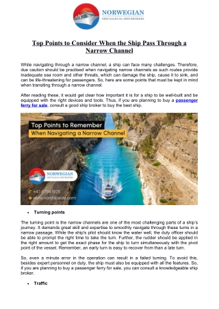 Top Points to Consider When the Ship Pass Through a Narrow Channel