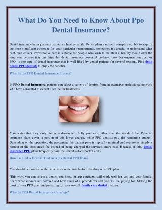 What Do You Need to Know About Ppo Dental Insurance?