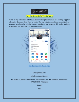 Buy Business Info Tag in India  Onetaphello.com in