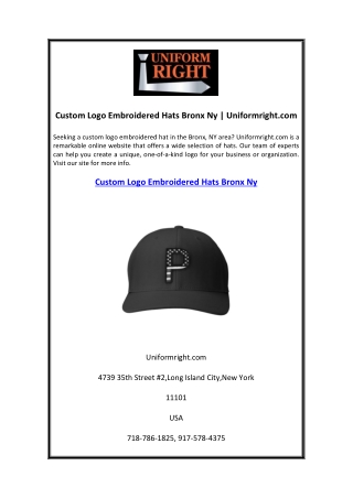 Custom Logo Embroidered Hats Bronx Ny  Uniformright.com