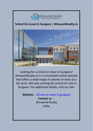 School On Lease In Gurgaon | Winworldrealty.in