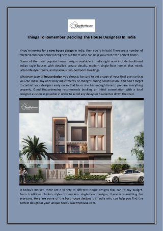Things To Remember Deciding The House Designers In India