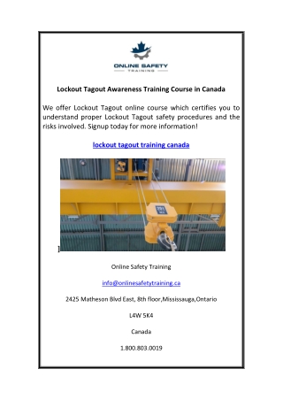 Lockout Tagout Awareness Training Course in Canada