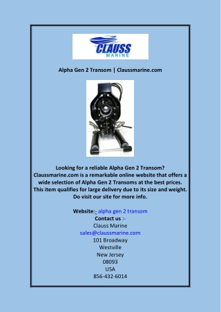 Alpha Gen 2 Transom Claussmarine.com