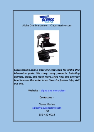 Alpha One Mercruiser  Claussmarine.com