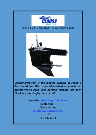 Alpha 1 Gen 1 Outdrive Claussmarine.com