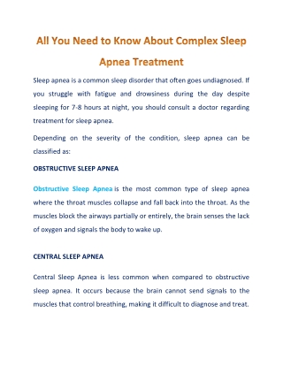 3 Things You Must Know About Complex Sleep Apnea Treatment