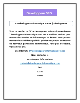 Cv Développeur Informatique France | Développeur-informatique.com