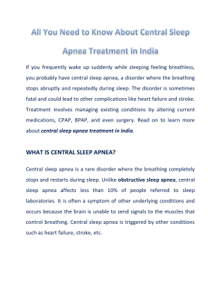6 Facts You Must Know About Central Sleep Apnea Treatment in India