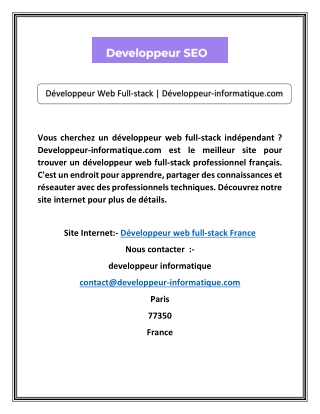 Développeur Web Full-stack | Développeur-informatique.com