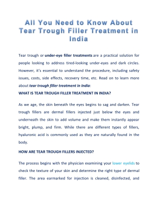 5 Things to Know About Tear Trough Filler Treatment in India