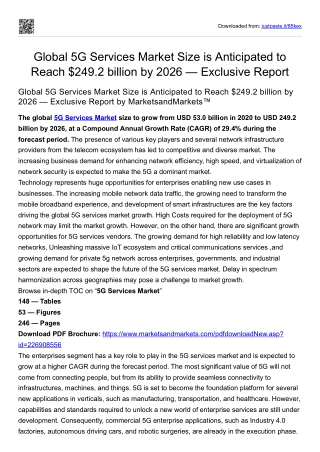 Global 5G Services Market Size is Anticipated to Reach $249.2 billion by 2026