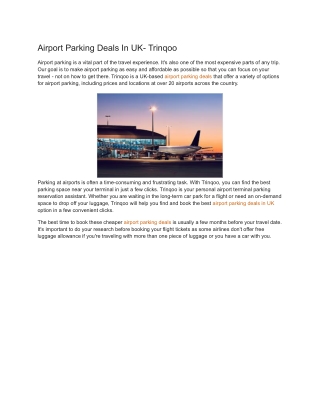 Airport Parking Deals In UK- Trinqoo