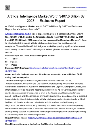 Artificial Intelligence Market Worth $407.0 Billion By 2027 — Exclusive Report