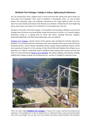 Rishikesh Tour Packages- Indulge in Solace, Sightseeing & Adventure.docx