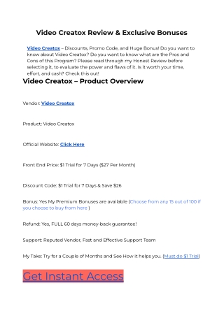 Video Creatox Review & Exclusive Bonuses
