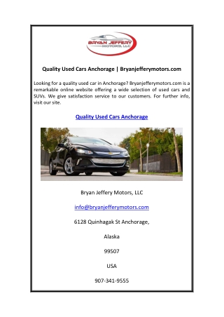 Quality Used Cars Anchorage Bryanjefferymotors.com