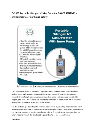 OC-905 Portable Nitrogen N2 Gas Detector GAXCE SENSORS