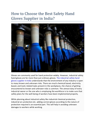 How to Choose the Best Safety Hand Gloves Supplier in India