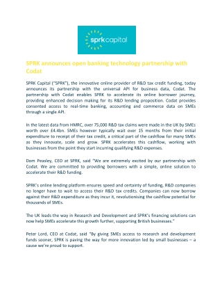 SPRK announces open banking technology partnership with Codat