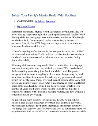 Bolster Your Family’s Mental Health With Routines